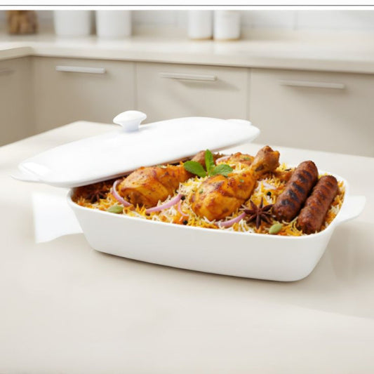 Melamine White Rectangle Serving Bowl With Lid