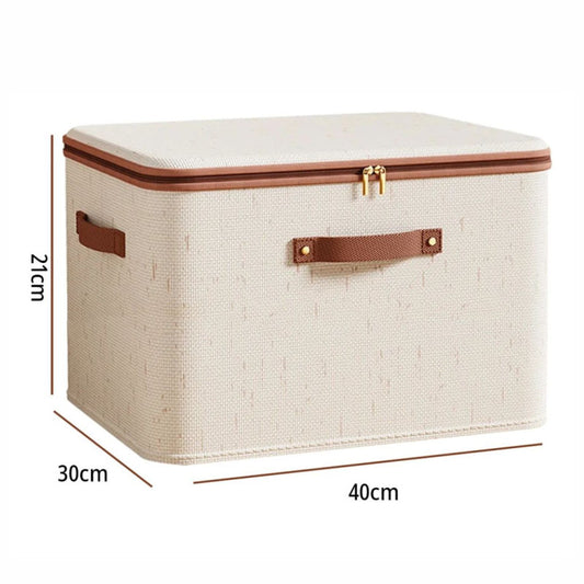 Collapsible Linen Clothes Storage Organizer Box With Dual Zipper