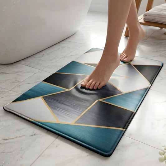 Abstract Oceanic Geometric Nappa Leather Bath Mat