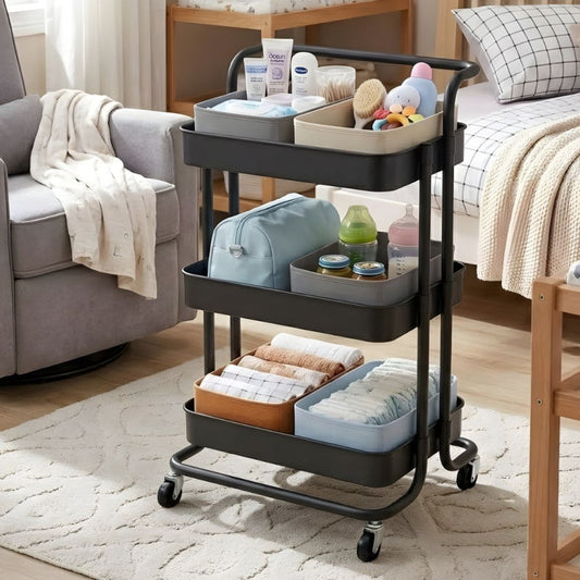 3 Tier Organizer Trolley Matrix Storage Rack with Wheels