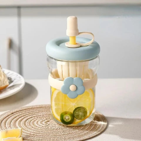 Lovely Cartoon Flower Glass Cup 500ML Drinking Cup