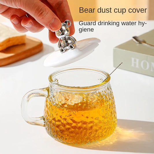 Cute Bunny Textured Glass Mug Premium Cup with Stirring Spoon
