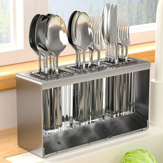 3 Portion Acrylic Cutlery Holder Metal Stand Organizer