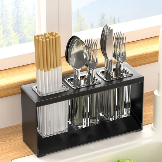 3 Portion Acrylic Cutlery Holder Metal Stand Organizer