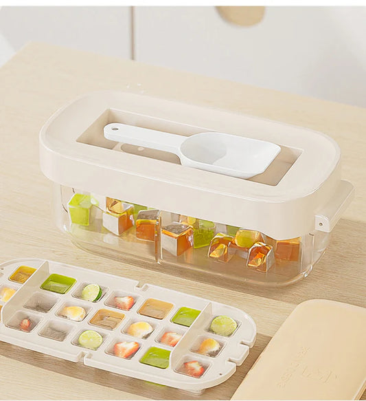 Press Ice Mold with Lid & Spoon Ice Cube Maker Tray