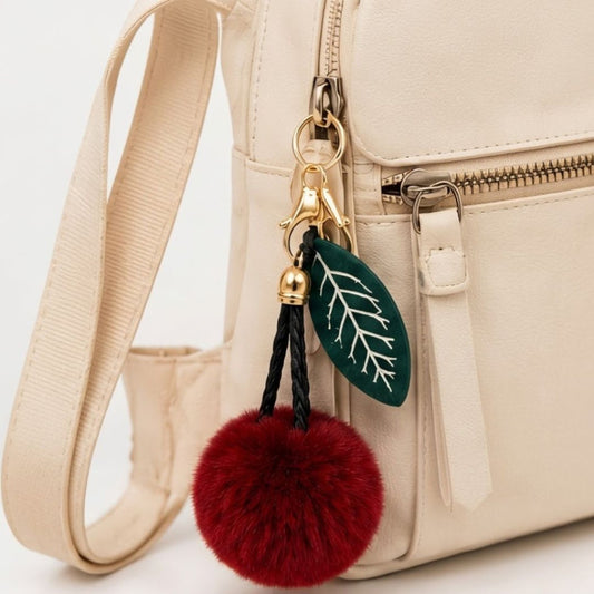 Cherry Style Fur Keychain Cute Fluffy Key Ring