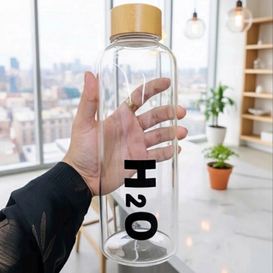 Borosilicate Glass Water Bottle H2O Style Leakproof Bottle