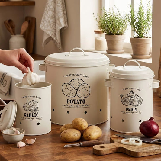 White Metal Vegetable Storage Canister Set (3PCS Set)