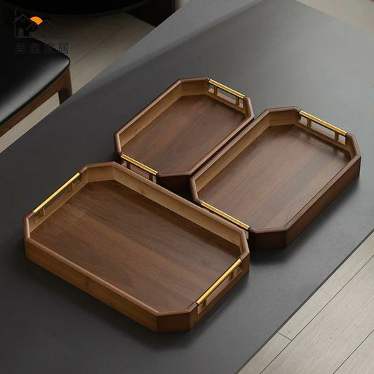 Dark Brown Wooden Tray Set Heavy Duty Serving Trays (3PCS Set)