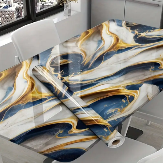 Self Adhesive Black Marble Sheet Blue & Gold Design