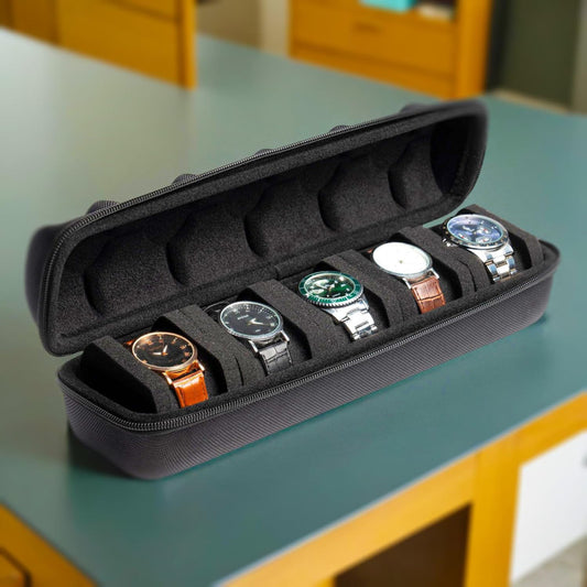 Portable Watch Organizer 5 Slot Travel Watch Storage Case