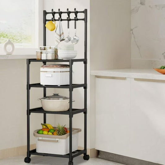 4 Layer Kitchen Storage Rack with Pulleys & Hooks Multipurpose Organizer