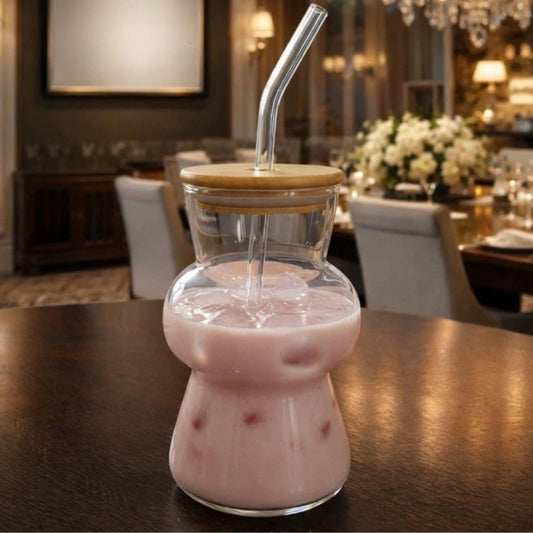 400ML Glass Straw Cup Reusable Drinking Glass with Straw