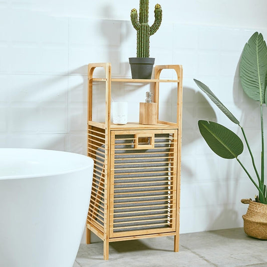 Bamboo Laundry Basket with Storage Shelf