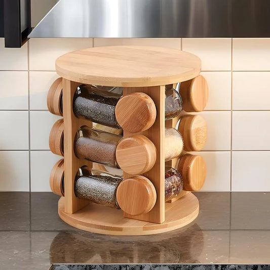 360° Rotating Wooden Spice Organizer