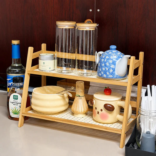 2 Tier Bamboo Storage Organizer Shelf