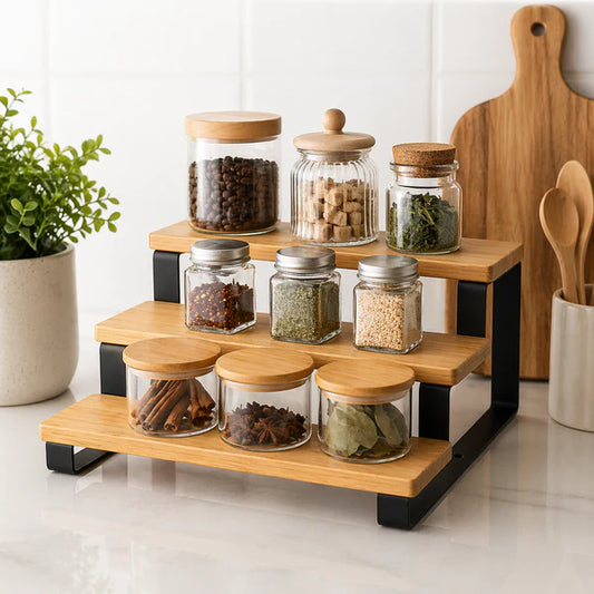 3 Tier Bamboo Organizer Shelf with Metal Base