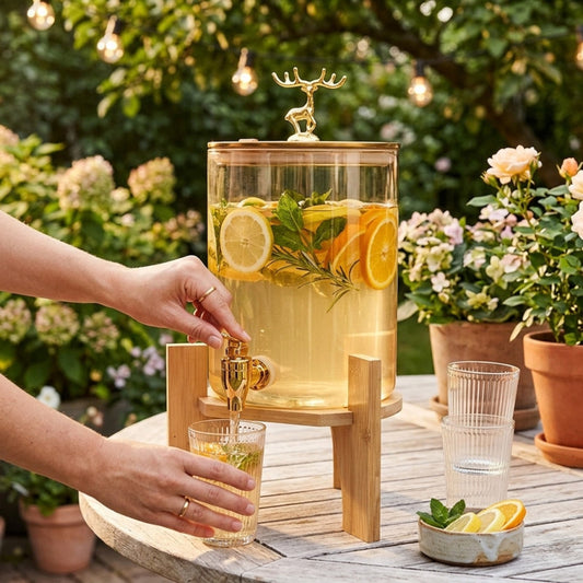 Glass Beverage Dispenser with Bamboo Stand 2.6 Liter