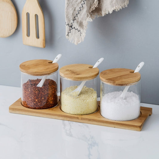 3 Piece Glass Spice Jar Set with Spoons