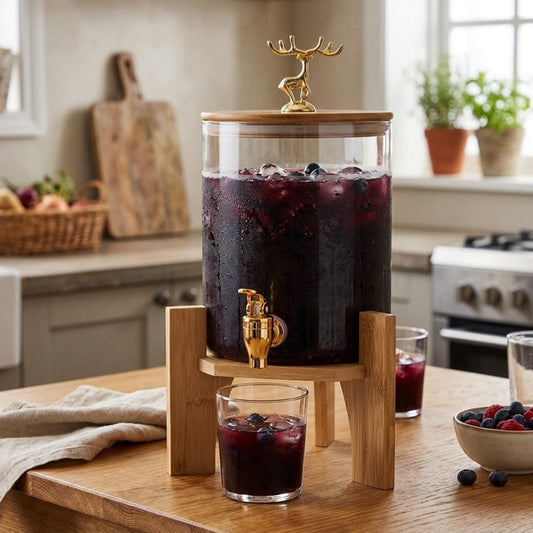 Glass Beverage Dispenser with Bamboo Stand 3.6 Liter