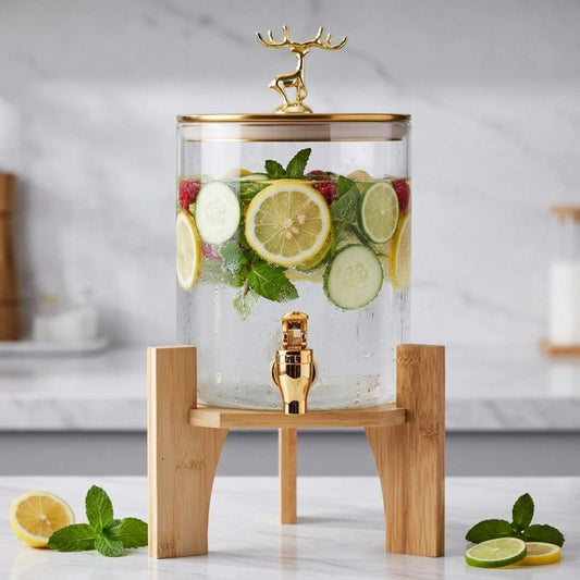 Glass Beverage Dispenser with Bamboo Stand 3.6 Liter