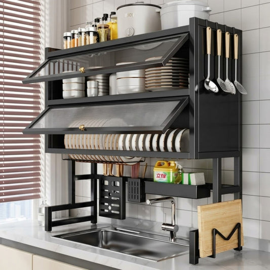 Over Sink Double Layer Dish Rack with Cabinet