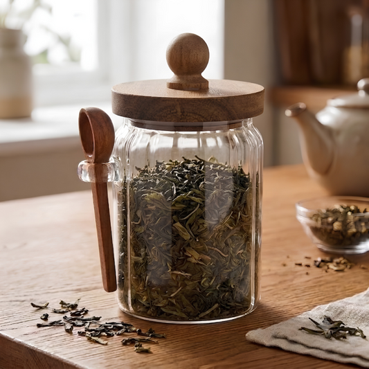 Glass Storage Jar with Wooden Lid & Spoon 500 ML