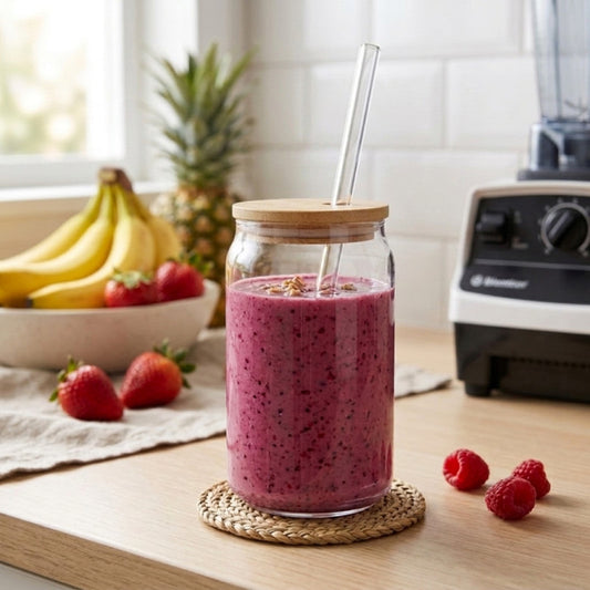 Round 350ML Tumbler with Wooden Lid & Straw