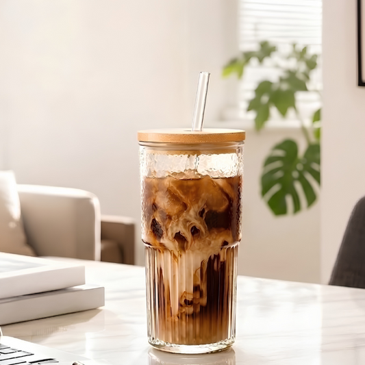 Glass Tumbler with Bamboo Lid & Straw 500 ML