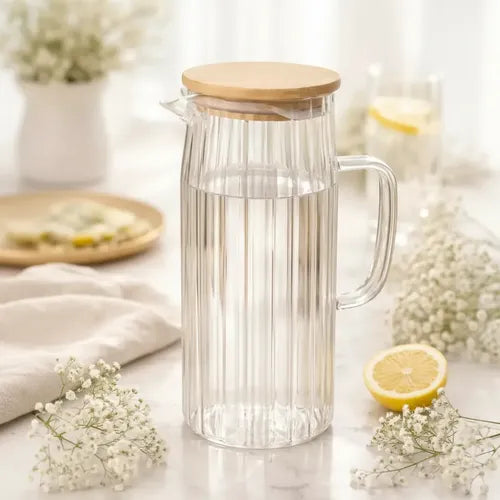 1.1L Borosilicate Glass Pitcher With Bamboo Lid