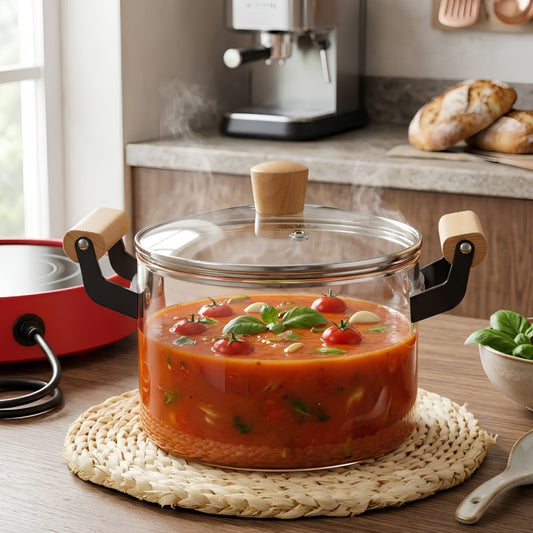 2.5L High Borosilicate Glass Cooking Pot With Lid & Handle