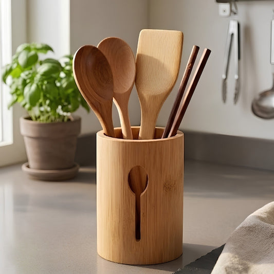 Bamboo Kitchen Cutlery Holder Caddy