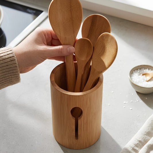 Bamboo Kitchen Cutlery Holder Caddy