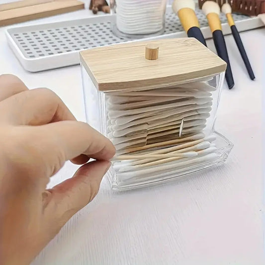Cotton Bud Storage Box With Wooden Lid