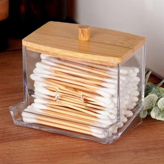 Cotton Bud Storage Box With Wooden Lid
