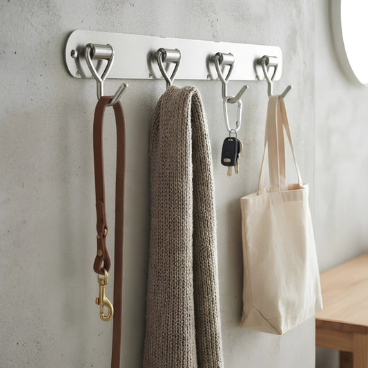 Stainless Steel Wall Rail Bar with Hooks for Kitchen Bathroom and Home Storage