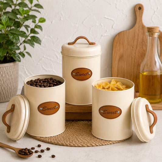 3pcs Metal Coffee Tea Sugar Storage Containers with Bamboo Lids Sealed Kitchen Canisters