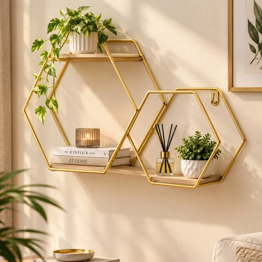 Double Layer Nordic Hexagon Wall Shelf