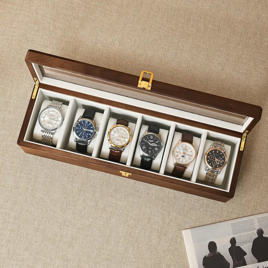 Walnut Watch Organizer Box 6 Slots