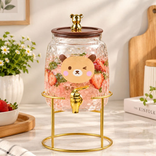 3.2L Glass Water Dispenser with Golden Metal Stand