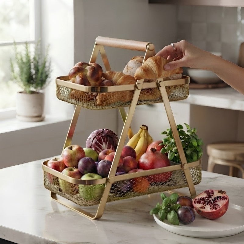 2 Layer Golden Storage Basket - Homazing
