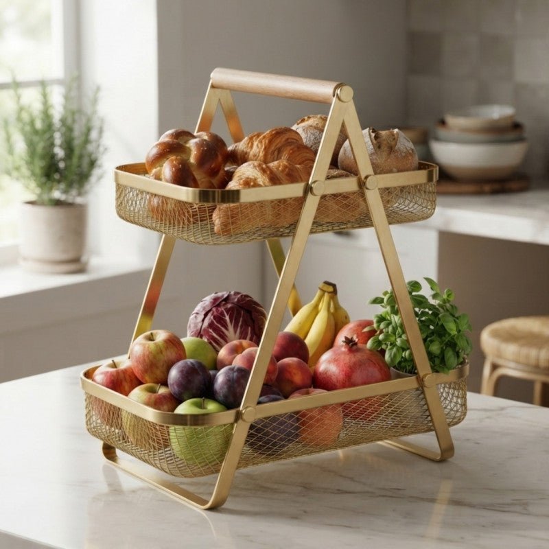 2 Layer Golden Storage Basket - Homazing