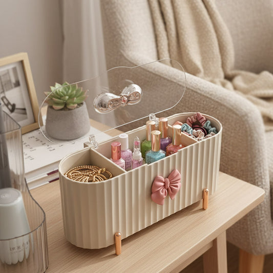 3-Grid Cosmetic Storage Box With Lid