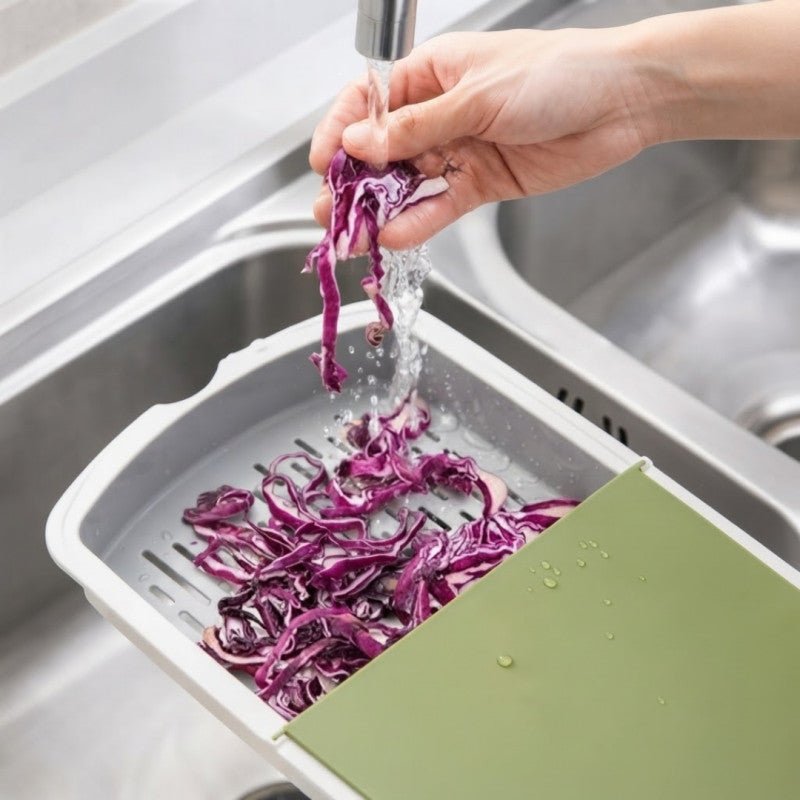 3 In 1 Plastic Chopping Board With Draining Basket & Flip Lid - Homazing
