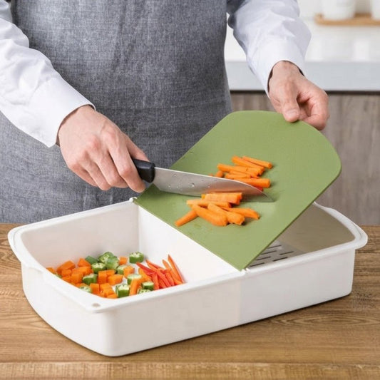 3 In 1 Plastic Chopping Board With Draining Basket & Flip Lid - Homazing