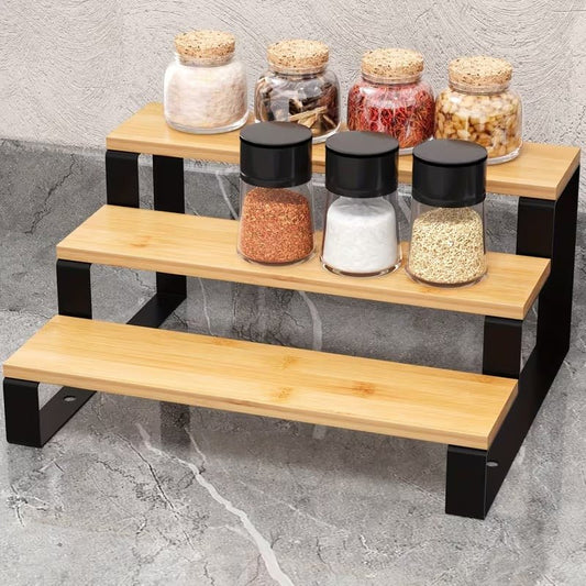 3 Tier Bamboo Organizer Shelf with Metal Base - Homazing