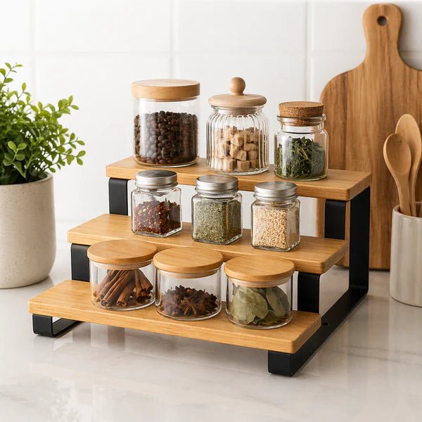 3 Tier Bamboo Organizer Shelf with Metal Base - Homazing