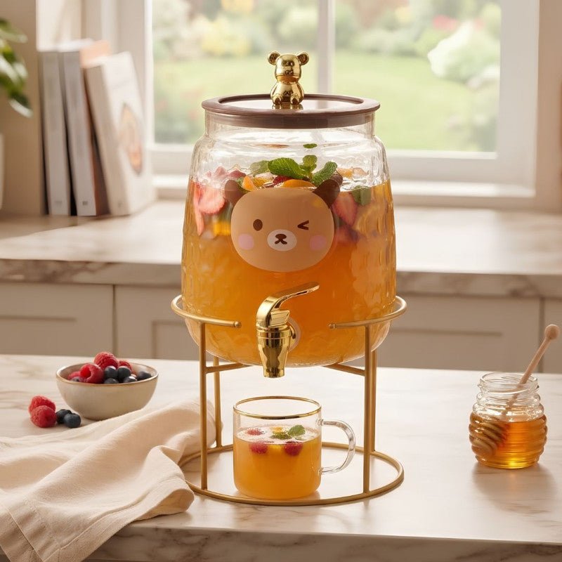 3.2L Glass Water Dispenser with Golden Metal Stand - Homazing