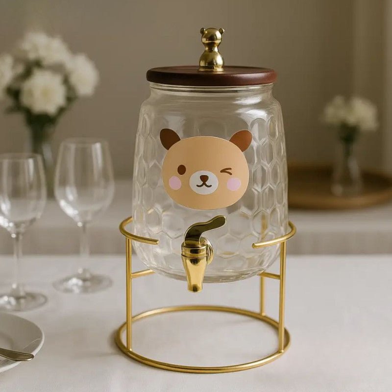 3.2L Glass Water Dispenser with Golden Metal Stand - Homazing