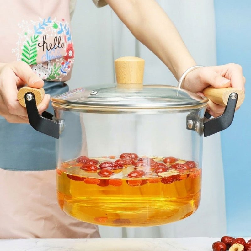 3.5L High Borosilicate Glass Cooking Pot With Lid & Handle - Homazing